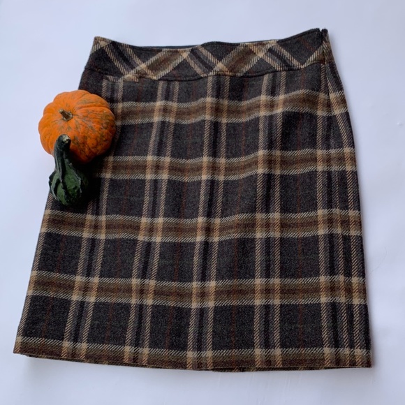 L.L. Bean Dresses & Skirts - L.L Bean Brown Wool Plaid Tartan Dark Academia Lined Pencil Skirt size 12